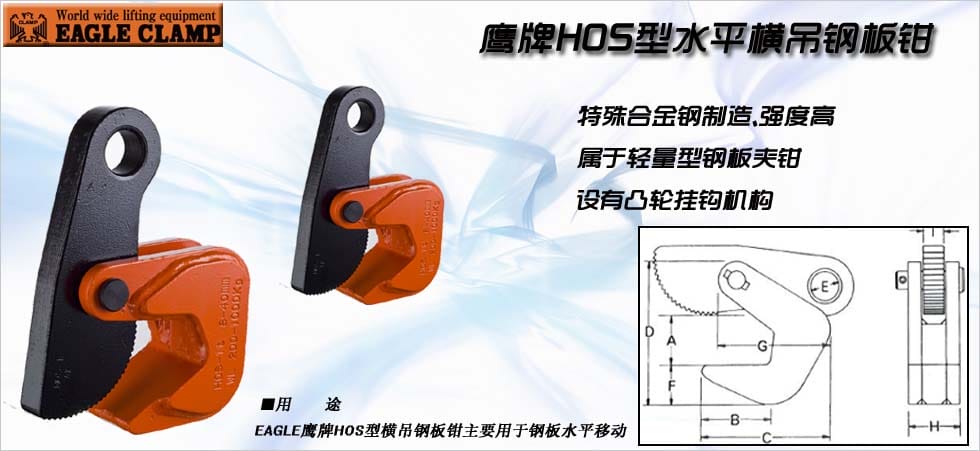鷹牌HOS型水平起吊鋼板鉗產(chǎn)品圖